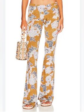 Free People Mustard Floral Boot-Cut Pants